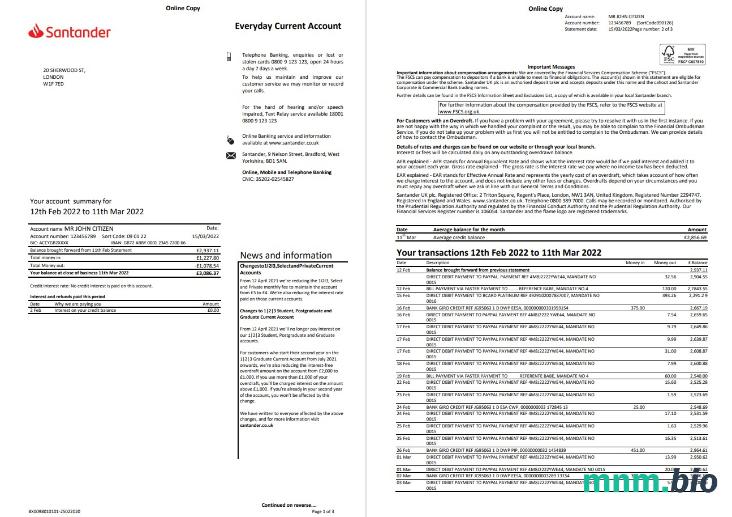 Wielka Brytania Royal Bank Of Scotland (RBS) wyciąg bankowy, Word i PDF szablon